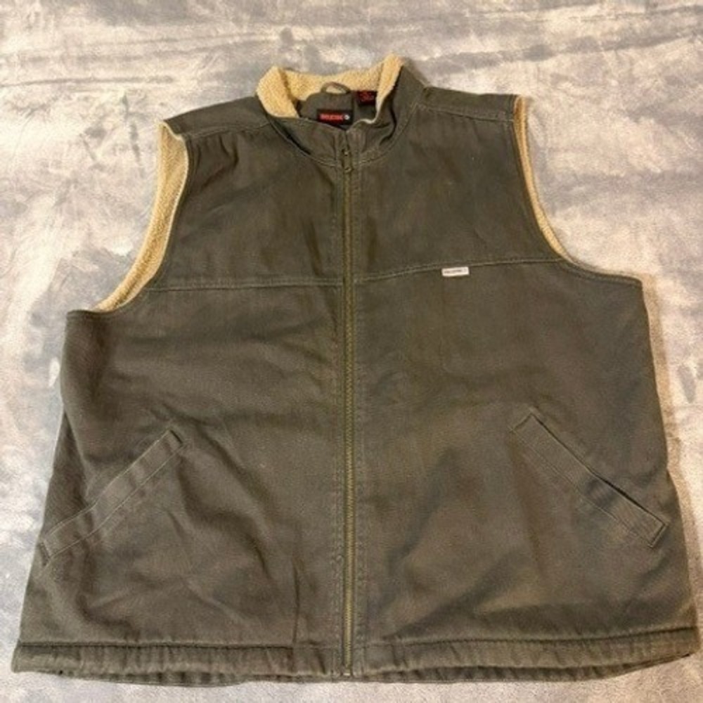 Wolverine Mens Gray Canvas Sherpa Lined Full Zip Work Vest 2XL Outdoor Hunting